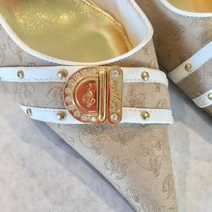 Baby Phat 8.5 size heels gold, white and tan.